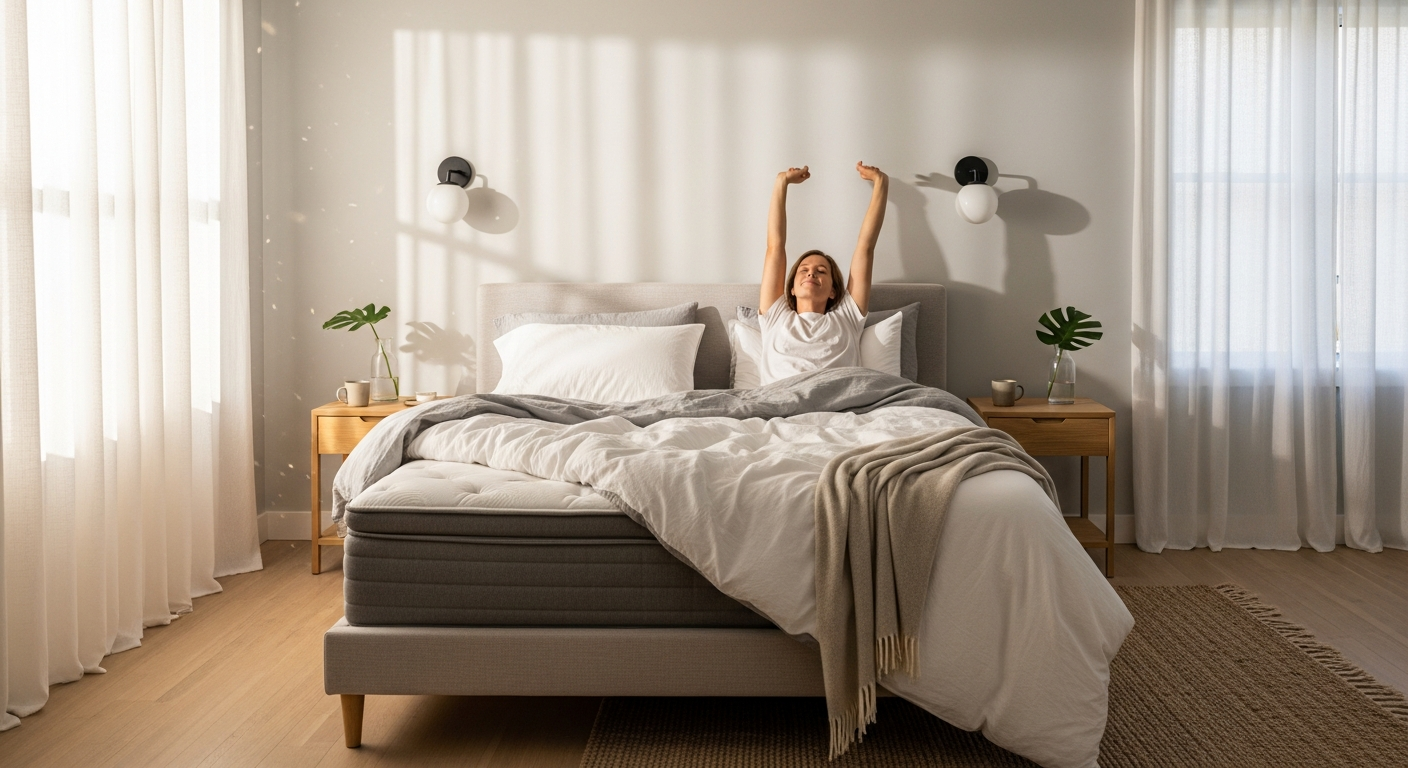 Snooze Project One-Fits-All Mattress displayed in modern bedroom setting with diverse sleepers