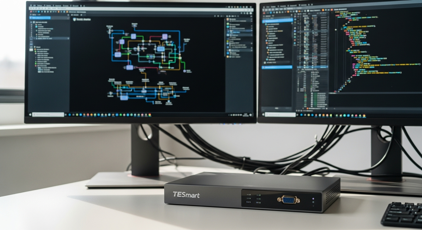 TESmart Dual Monitor DisplayPort 1.4 KVM Switch with 8K60Hz capability and dual display setup
