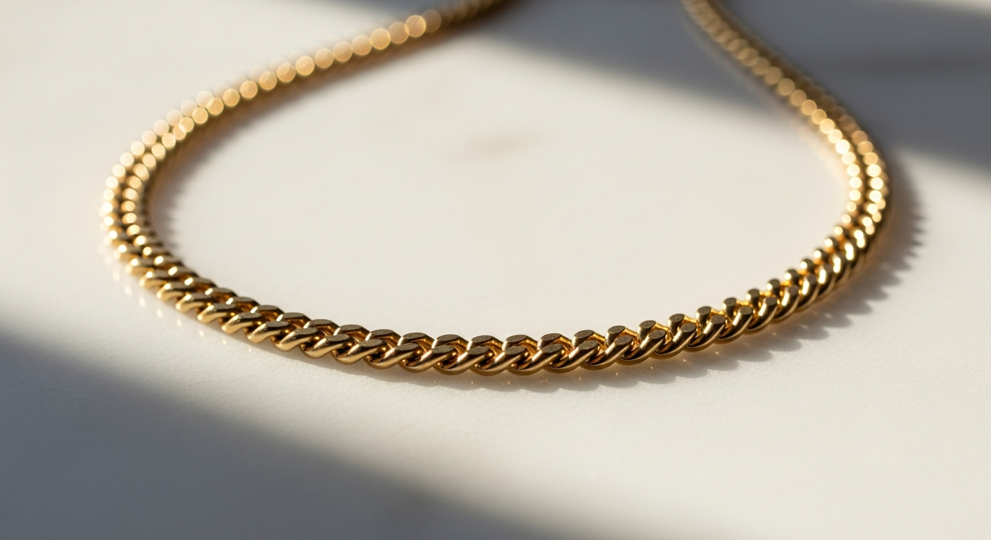 Micro Cuban Chain Yellow Gold 3mm necklace displayed on model wearing streetwear outfit