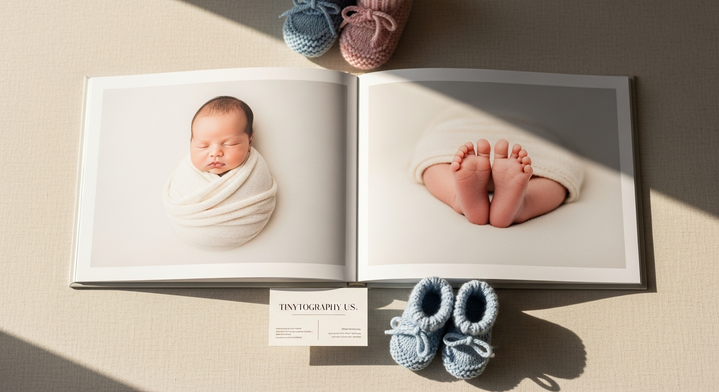 Professional AI-enhanced newborn baby portrait displayed on home wall showing digital photo editing transformation