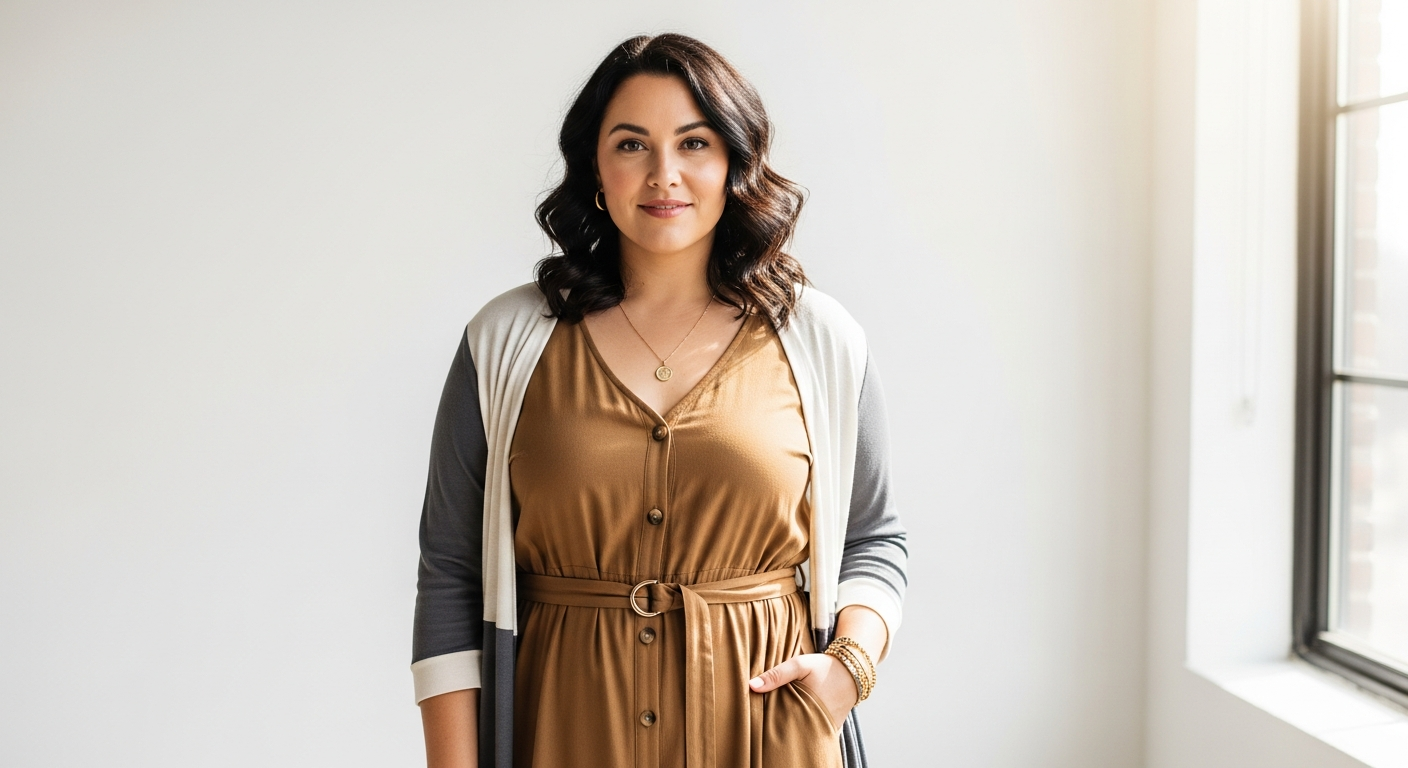 Ulla Popken plus size button front dress styled multiple ways for versatility