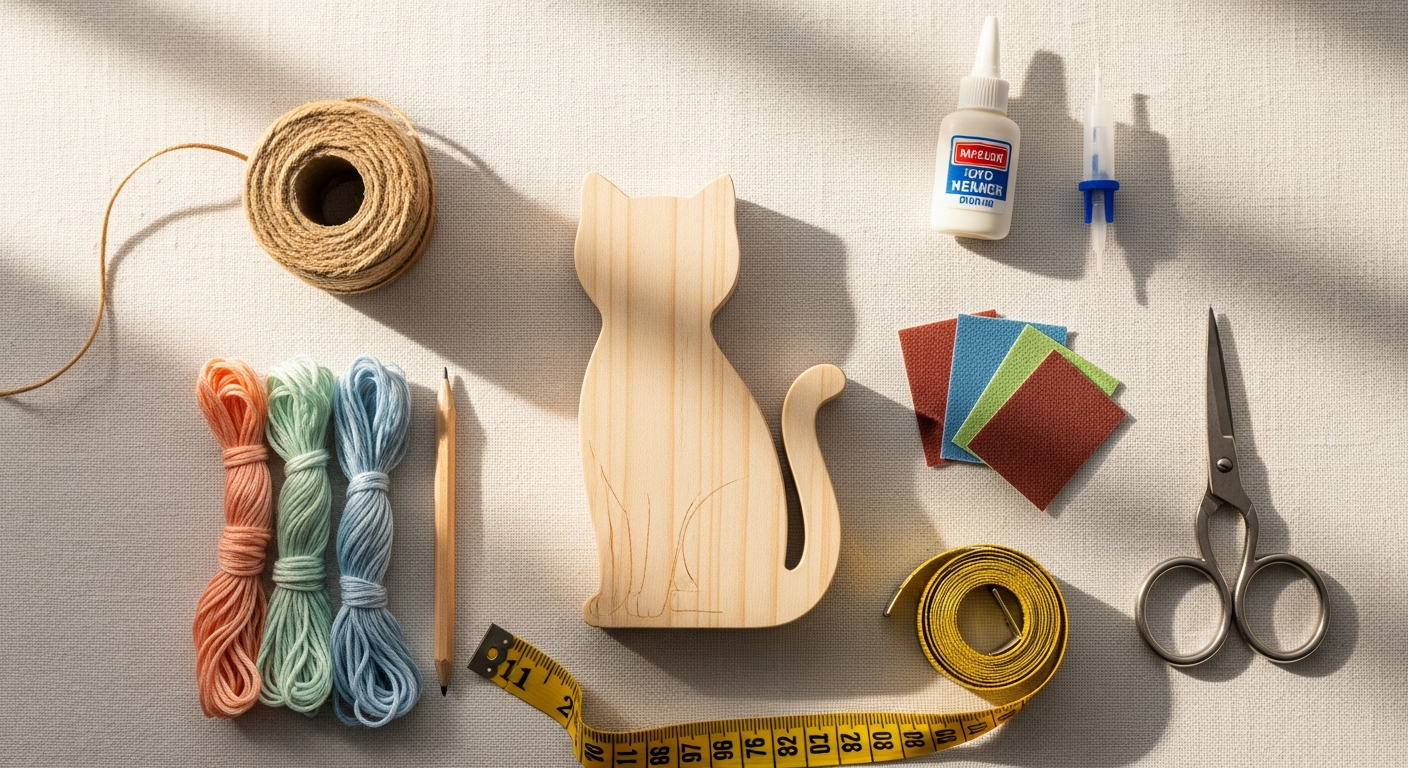Unfinished wooden cat figure craft blank ready for painting and decoration