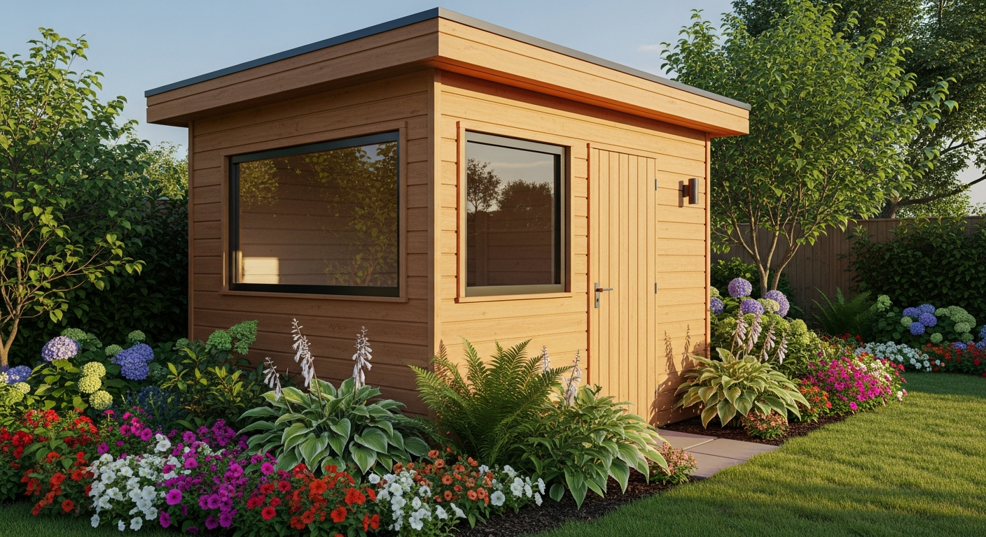 Tuindeco Gitte Blokhut 260x260 cm wooden garden cabin with integrated canopy shelter