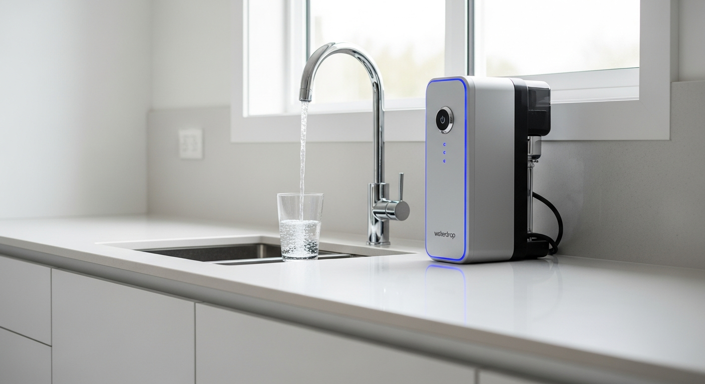 Waterdrop G3P800 tankless reverse osmosis system installed under kitchen sink