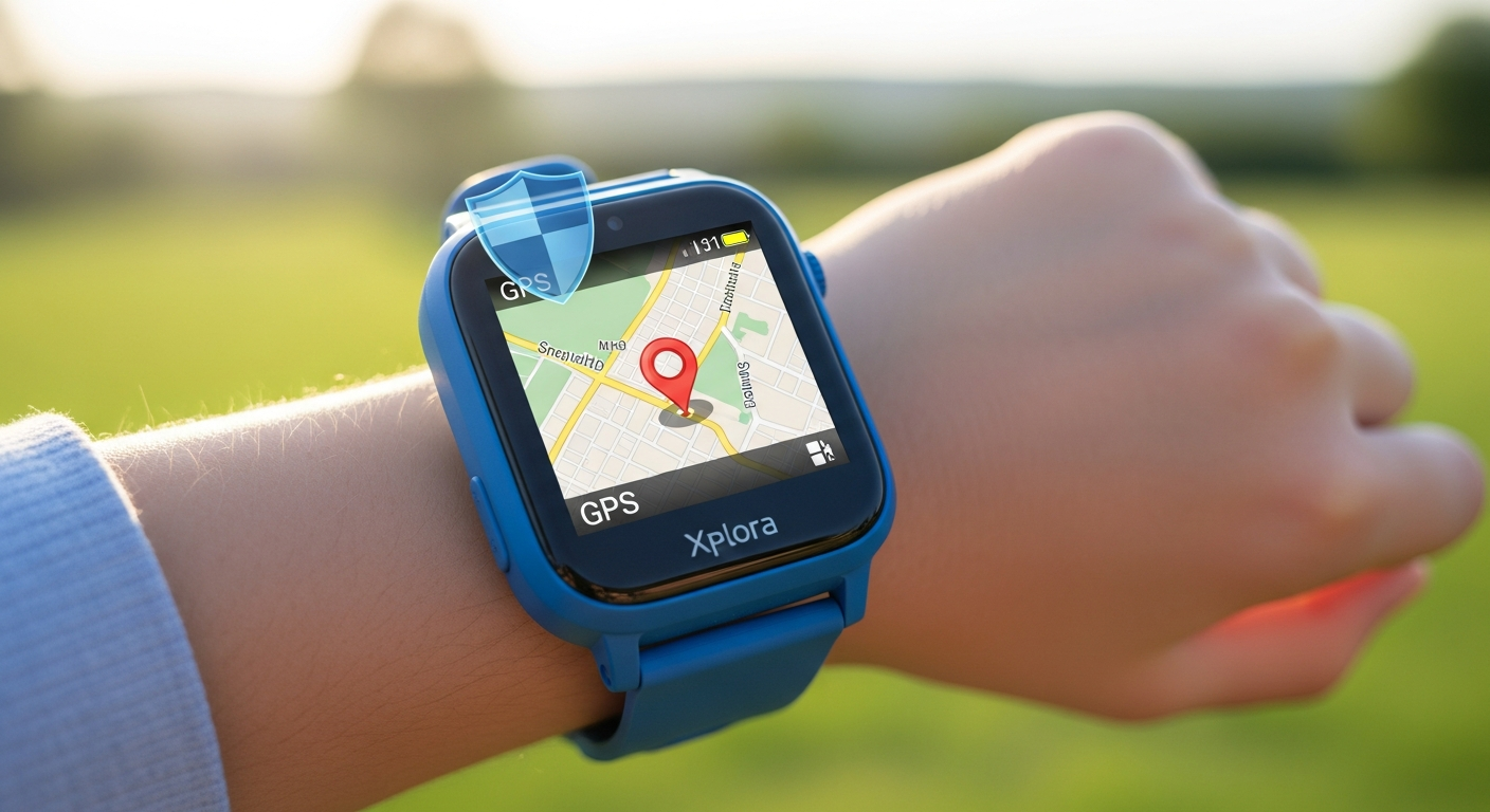 Xplora X6Play kids smartwatch displaying GPS tracking and calling features on touchscreen