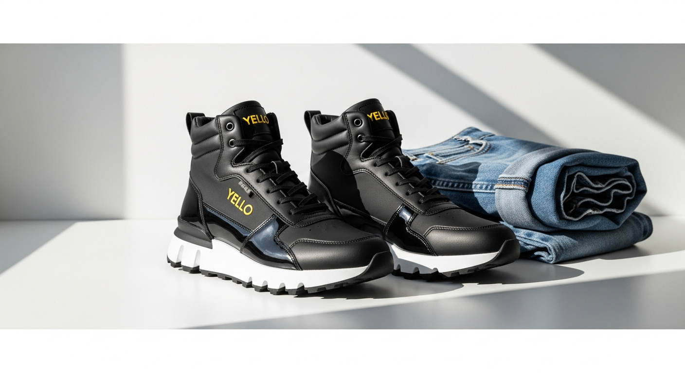 Yello Tokyo Black Double Sneaker Boots with chunky sole