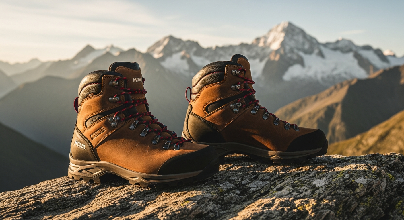 Meindl Engadin MFS Men's Leather Hiking Boots on rocky Alpine mountain terrain