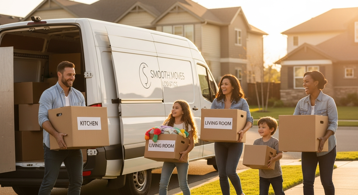 AnyVan moving truck with professional movers loading household furniture and boxes