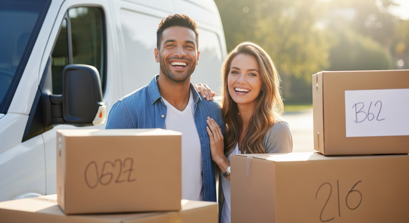 AnyVan moving truck with professional movers loading household furniture items