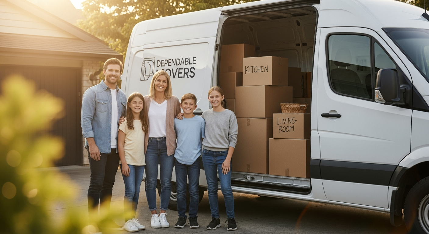 Anyvan moving van with professional movers loading household items during relocation