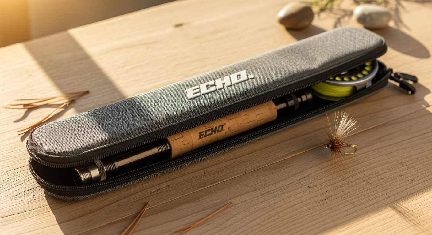 ECHO Lift four-piece fly fishing outfit with rod, reel, case displayed