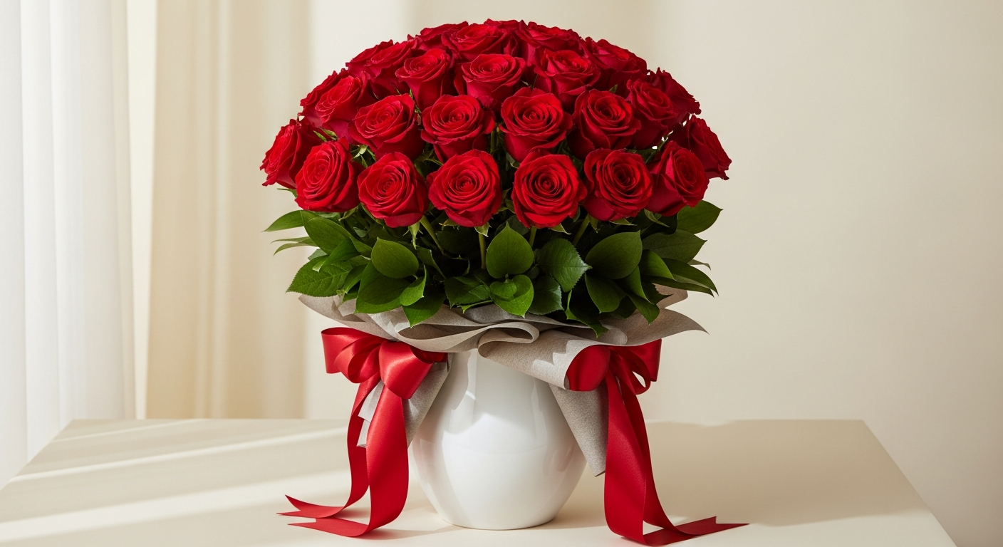 100 premium red Naomi roses in luxurious 60cm bouquet arrangement
