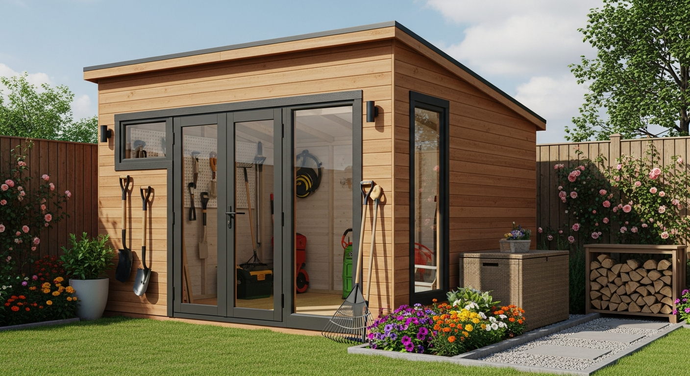 DeubaXXL Anthracite Metal Garden Shed 8x10ft with dual sliding doors and roof vents