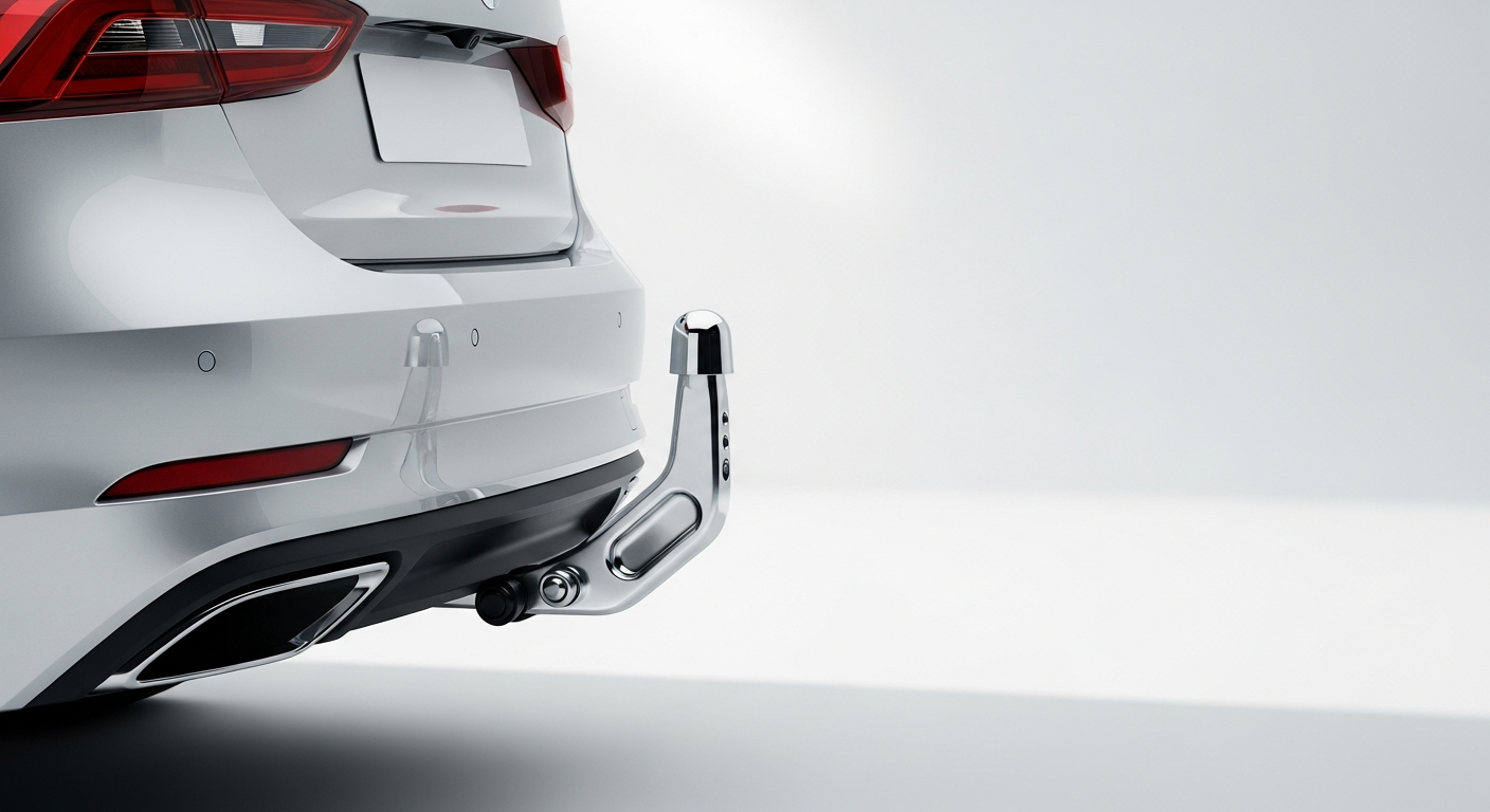 Vertical detachable towbar mounted on classic car bumper showing concealed design