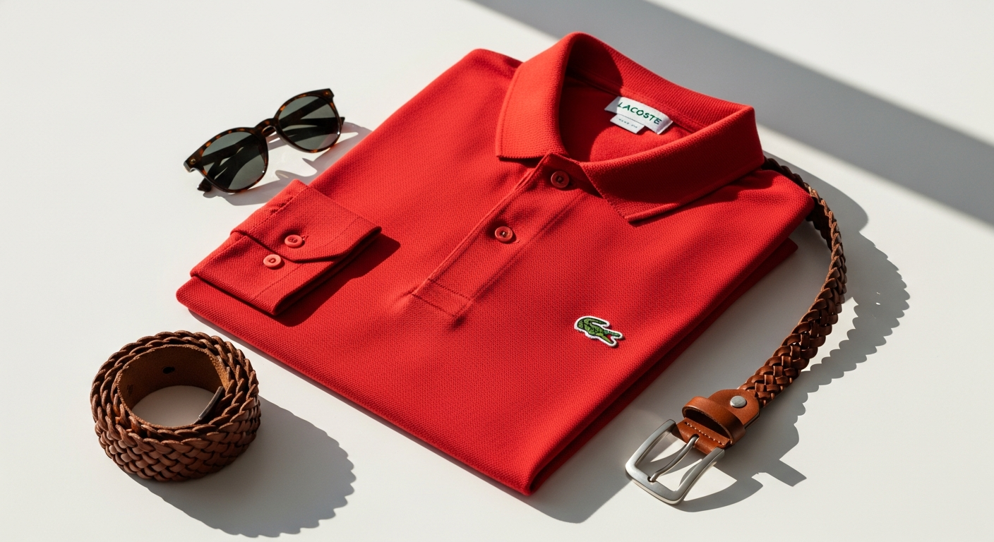 Lacoste L.12.12 Classic Fit Piqué Polo Shirt in navy blue displayed on a professional model