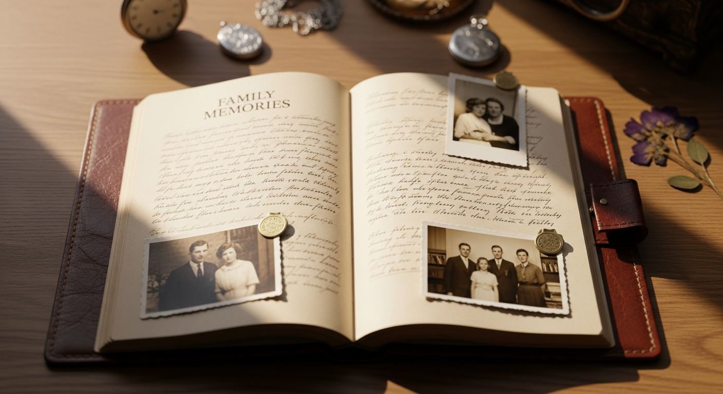 Memorygram Legacy Book hardcover with QR code voice recording integration for family stories