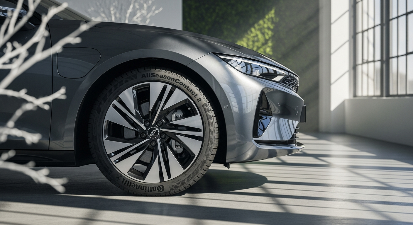 Continental AllSeasonContact 2 all-season tire on wet road surface