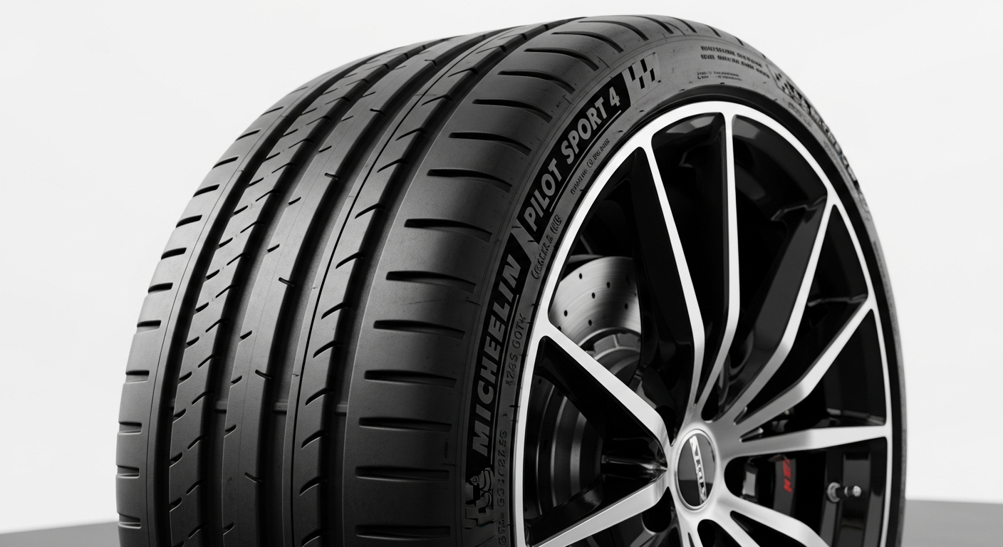 Michelin Pilot Sport 4 high-performance summer tire close-up showing tread pattern and sidewall markings
