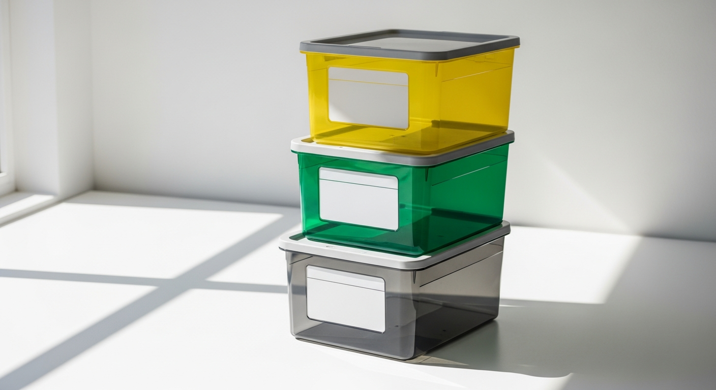 Rotho Albula stackable recycling bins in modern kitchen with modular design
