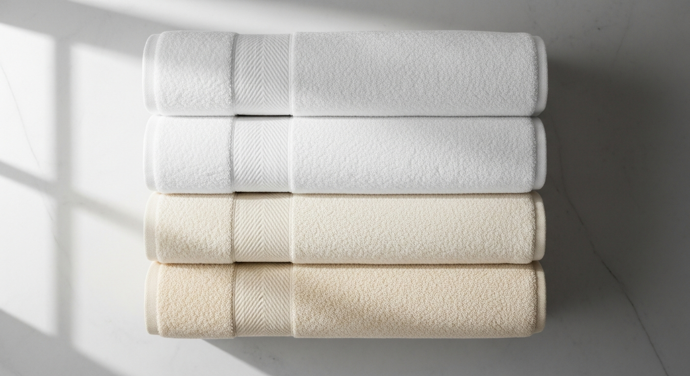 Luxurious folded Sheridan Egyptian cotton towels in charcoal displayed in modern bathroom