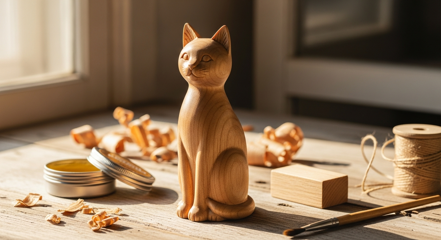 Unfinished wooden cat figure for DIY crafts and personalized decorating projects