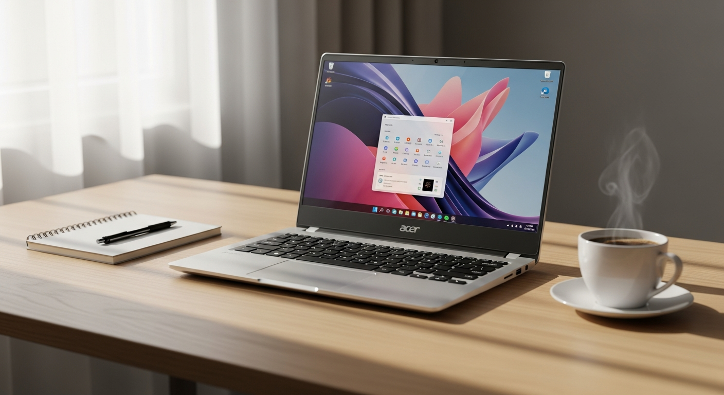Acer Aspire 5 slim laptop displayed on desk with open screen