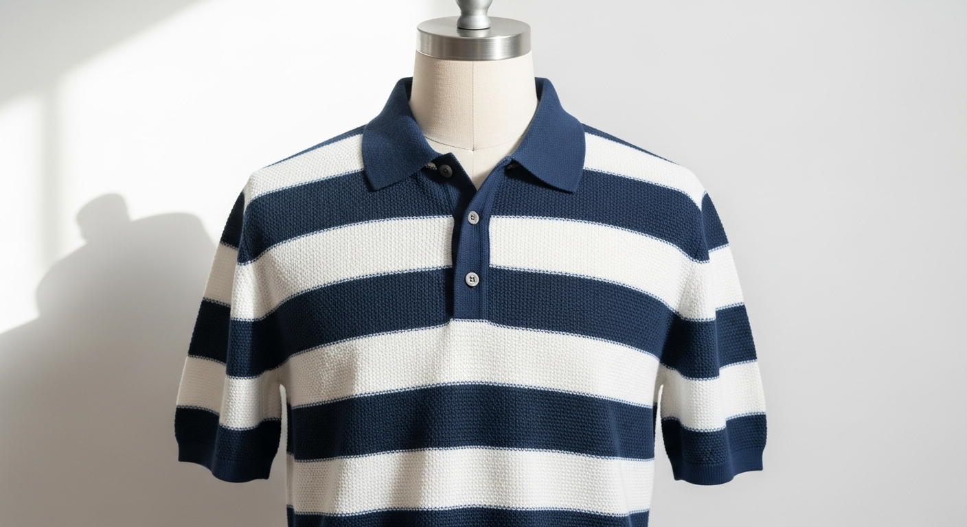 Albert Brandon striped knit polo shirt in navy and white stripes