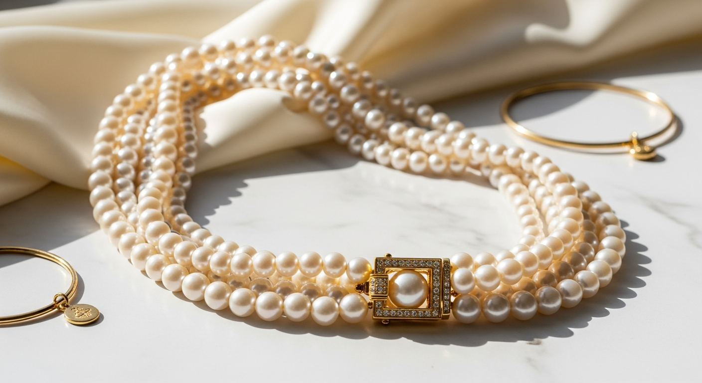 Multi Ivory Pearl Statement Necklace with golden bead accents and baroque pearls