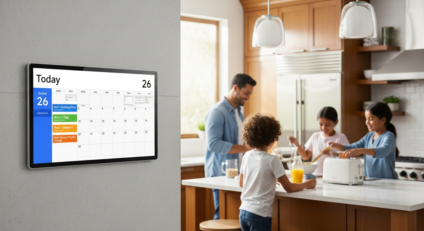 Apolosign 21.5 inch smart family digital calendar displaying colorful schedule and family photos