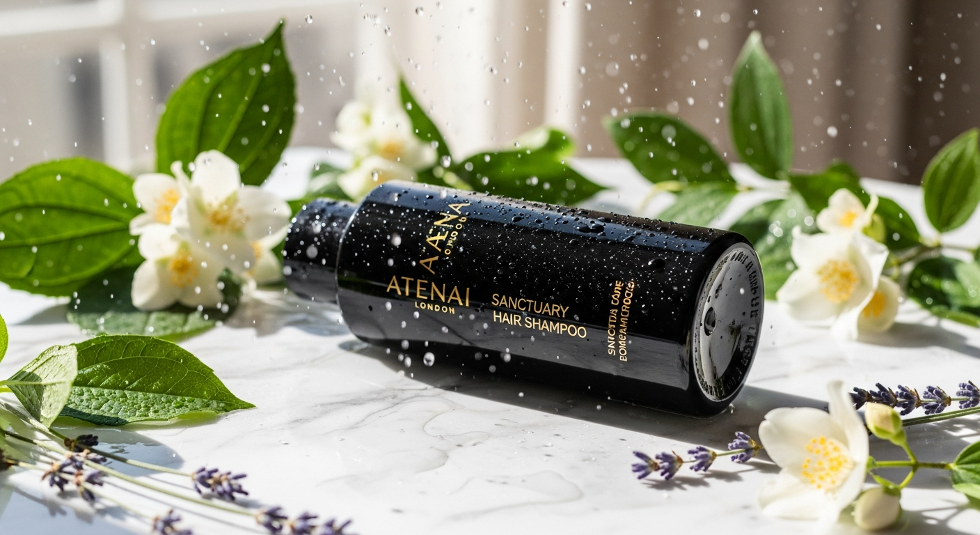 Luxury rose and frankincense hair shampoo bottle with wellness aromatherapy benefits