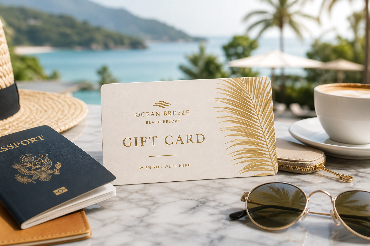 Beech Resorts gift card displayed with resort background and travel imagery