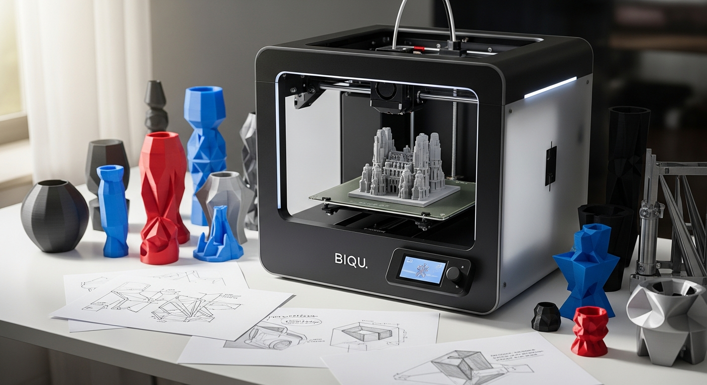 BIQU B1 SE Plus 3D Printer with large build area and automatic bed leveling for home 3D printing projects.