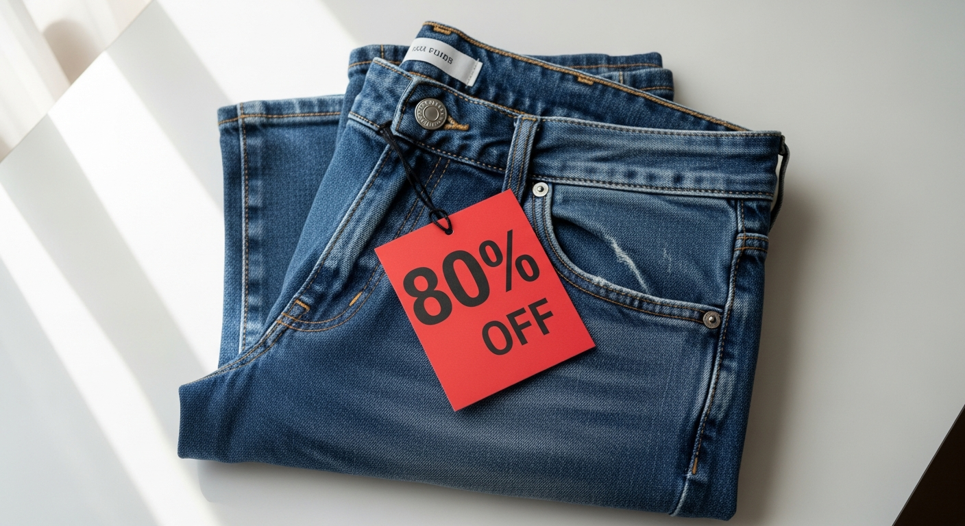 Premium designer denim jeans displayed on mannequin showing luxury fabric quality