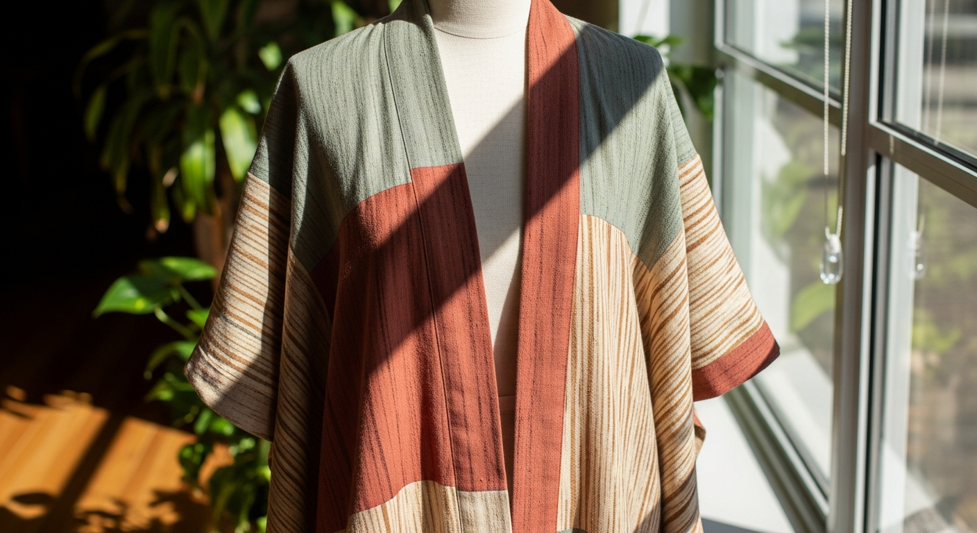 Brahmaki Pureness of Heart Sustainable Short Kimono in TENCEL Modal fabric displayed on model