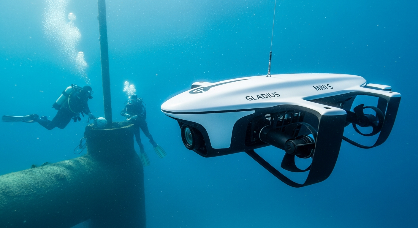 CHASING GLADIUS MINI S underwater drone performing professional hull inspection on maritime vessel
