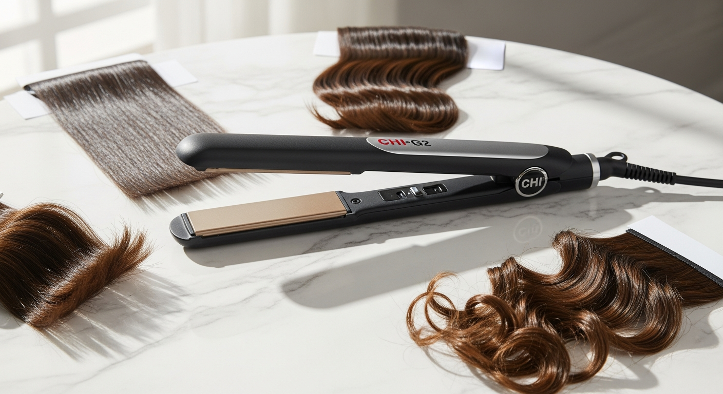 CHI G2 Ceramic Titanium Digital Flat Iron with color-coded temperature display and titanium plates