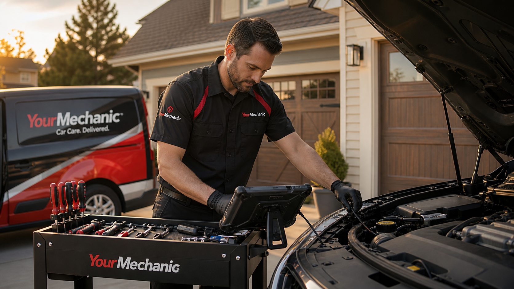 ClickMechanic mobile mechanic arriving at customer's home for emergency car repair service