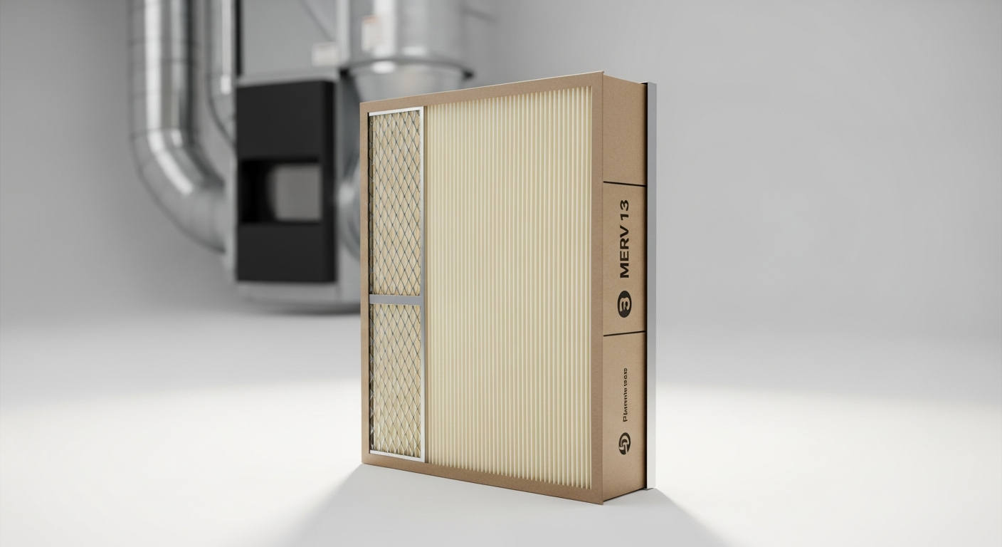 Custom-sized MERV 13 air filter installed in non-standard HVAC system ductwork