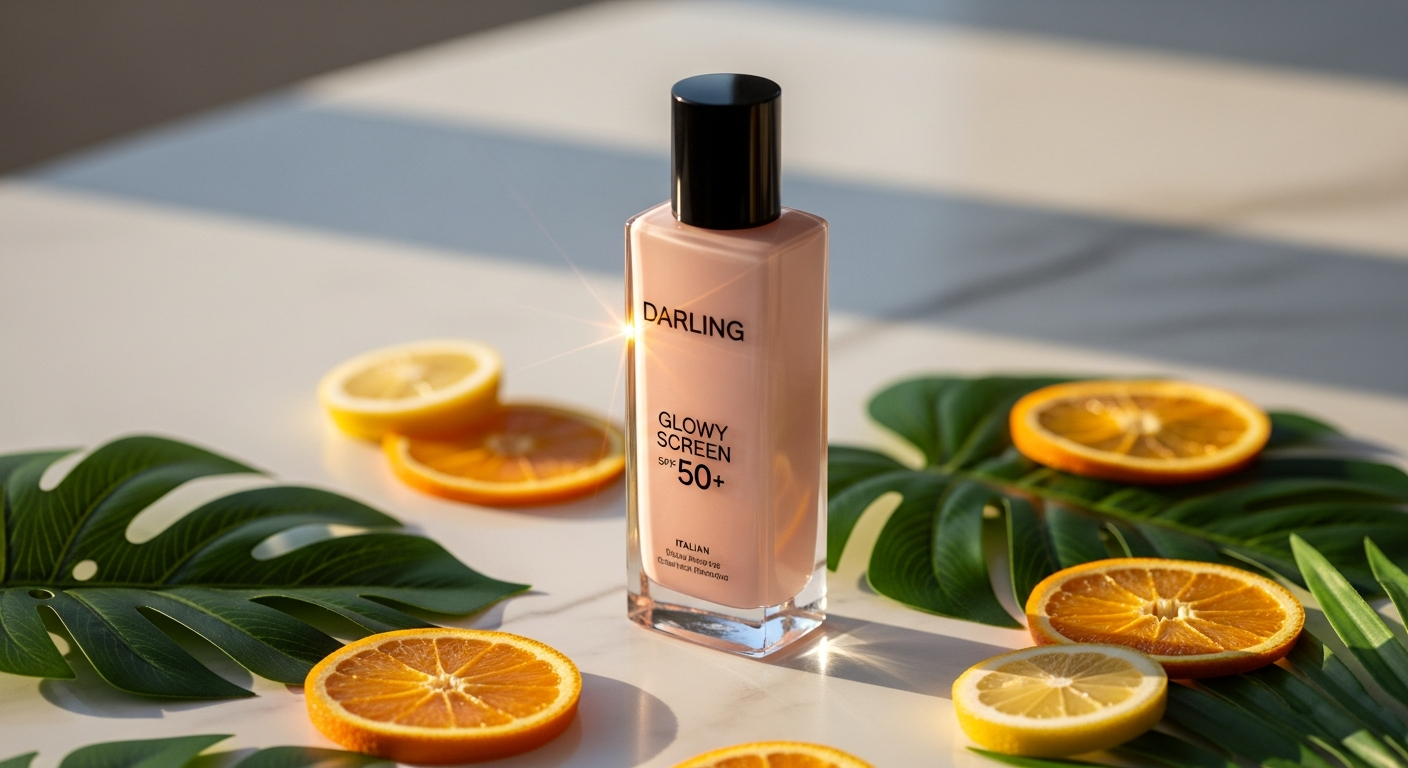 DARLING Glowy Screen Face Cream SPF 50+ Italian-made sunscreen product bottle display