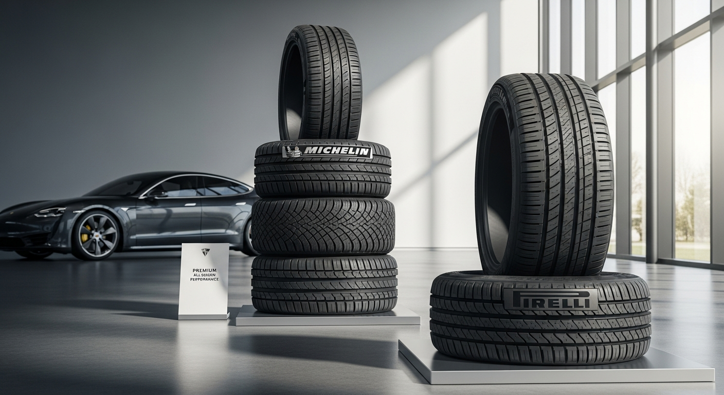 Premium all-season car tires displayed on modern vehicle wheel