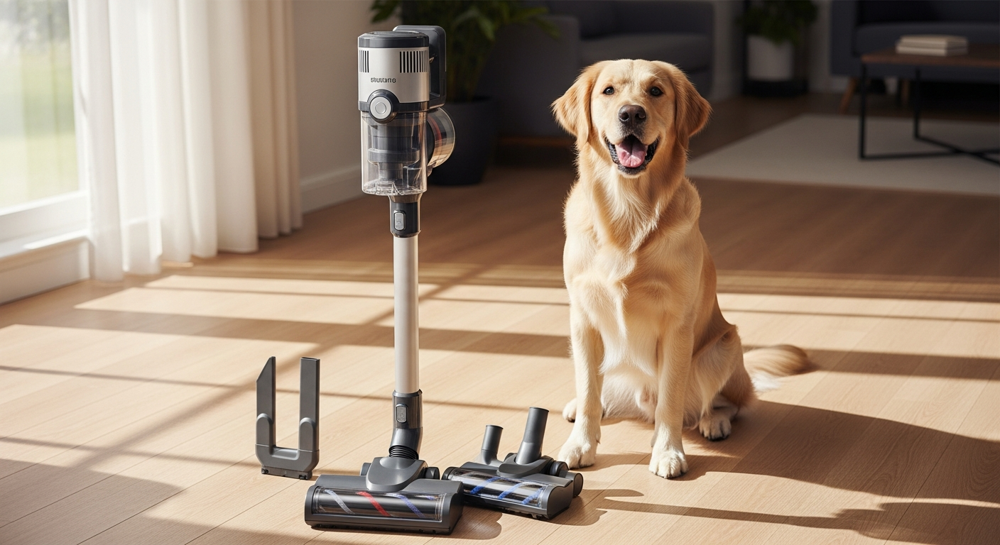 Eziclean Cycloboost FR15 Animal cordless vacuum with pet hair removal accessories displayed