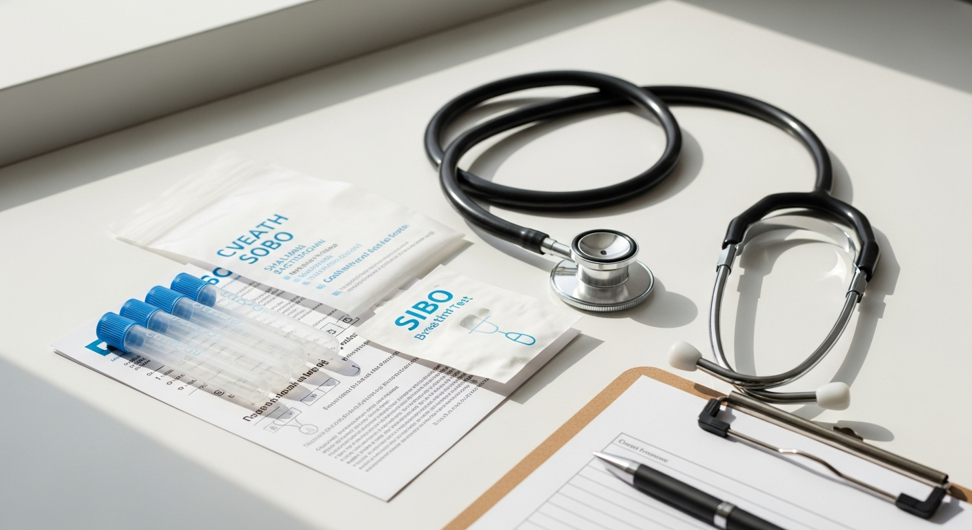 GI Cognition SIBO IMO lactulose breath test kit with collection tubes and instructions