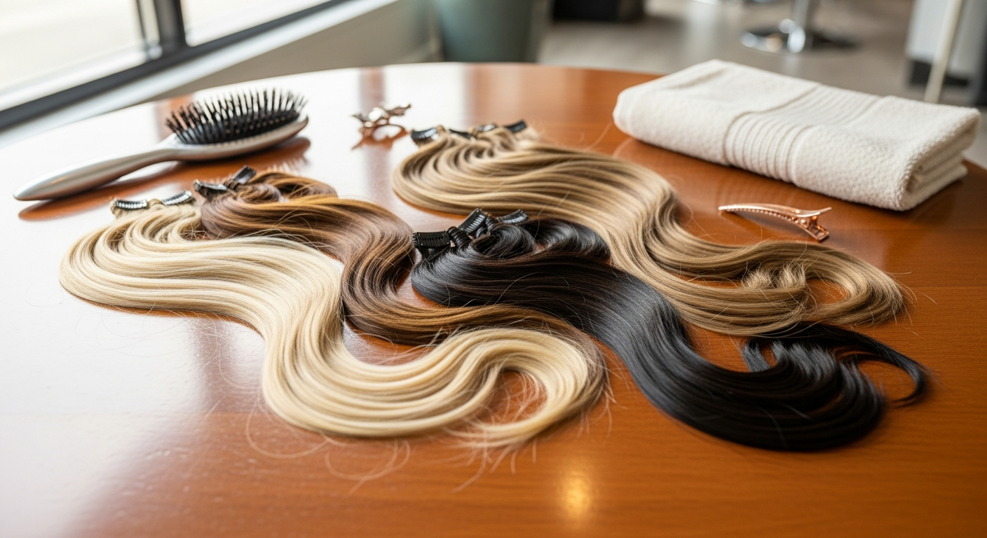 “GOO GOO Clip-In Remy Extensions made with natural-looking human hair for added length and volume”