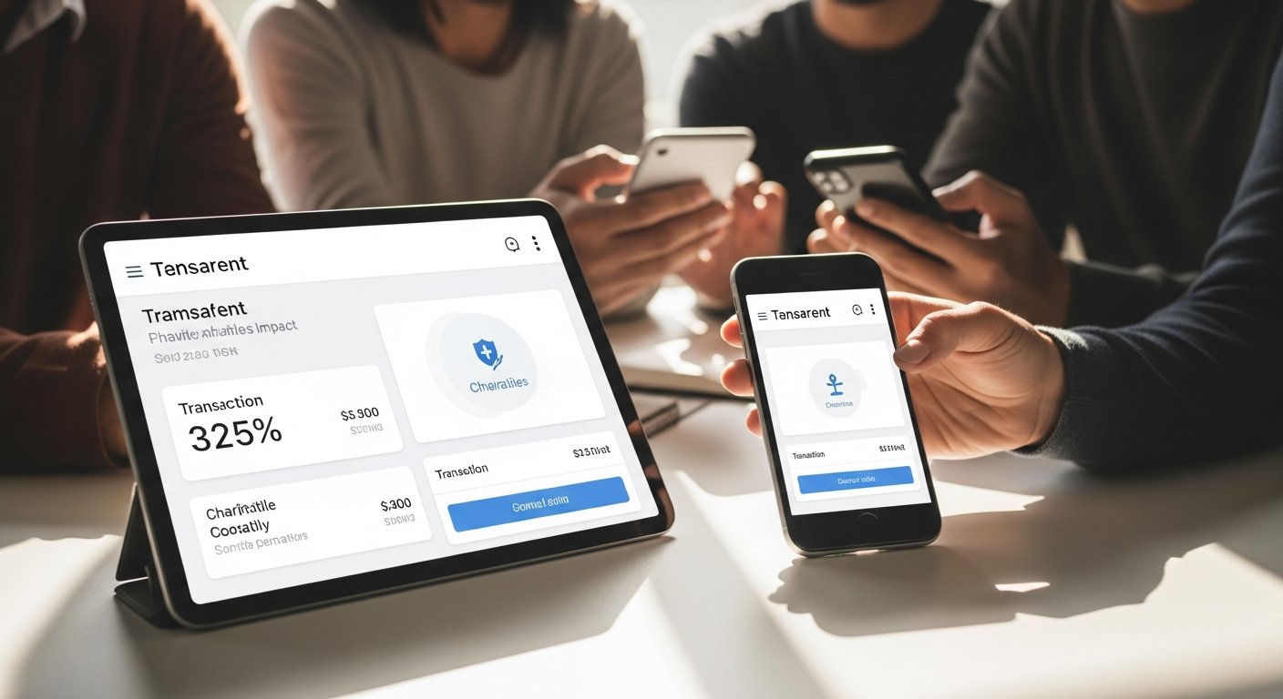 HelpCard Digital Donation Platform mobile app interface showing QR code scanning and real-time donation tracking features