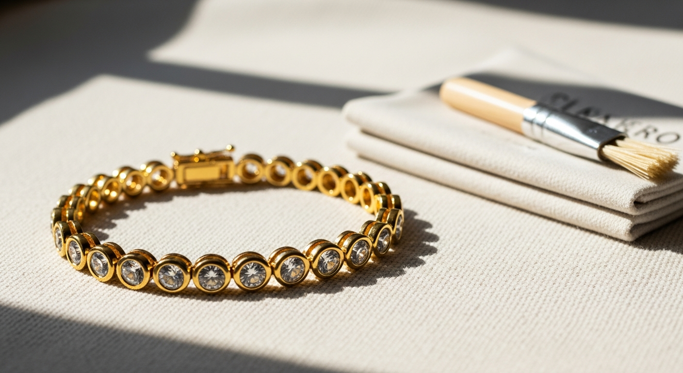 Ilvaae gold-plated synthetic stone bracelet displayed on white surface showing yellow gold finish and sparkling crystal stone detail