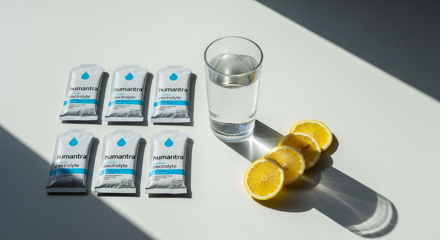 Humantra Electrolyte Drink Mix Sachets in various natural fruit flavors for intermittent fasting hydration