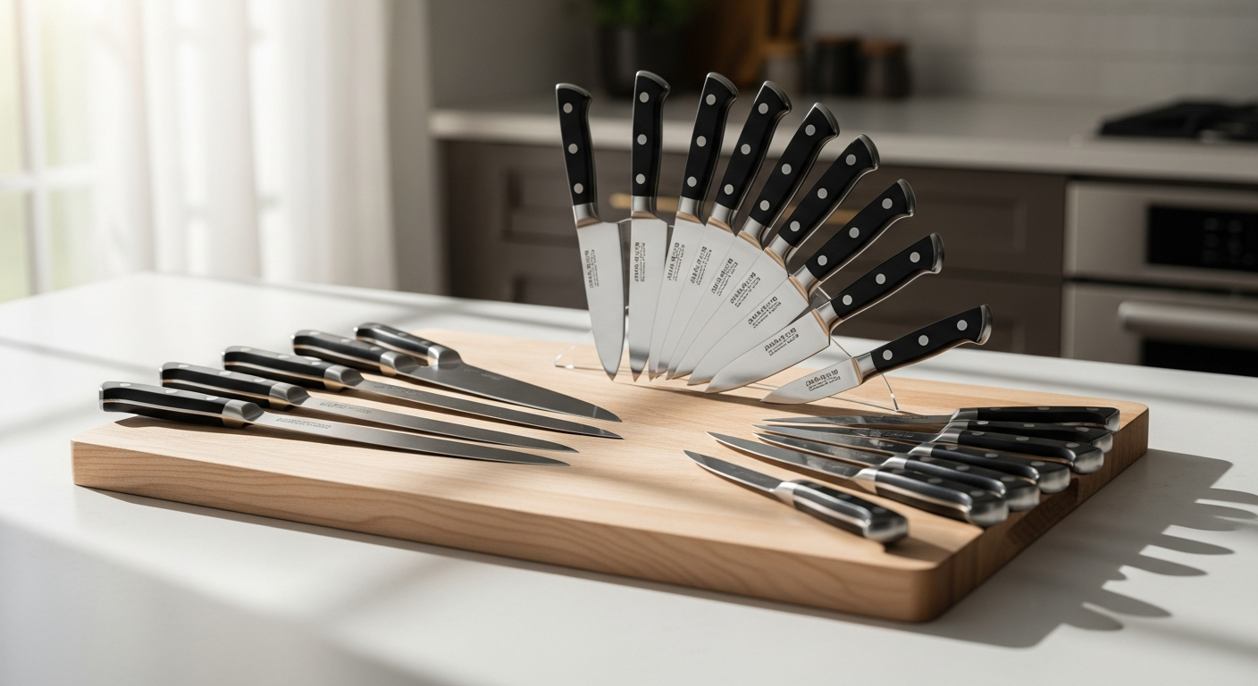 Imarku 16-piece stainless steel kitchen knife set with black block and handles