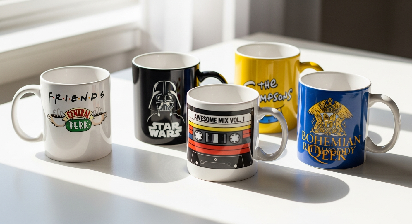 Pop culture novelty mug featuring iconic character designs and heat-changing technology
