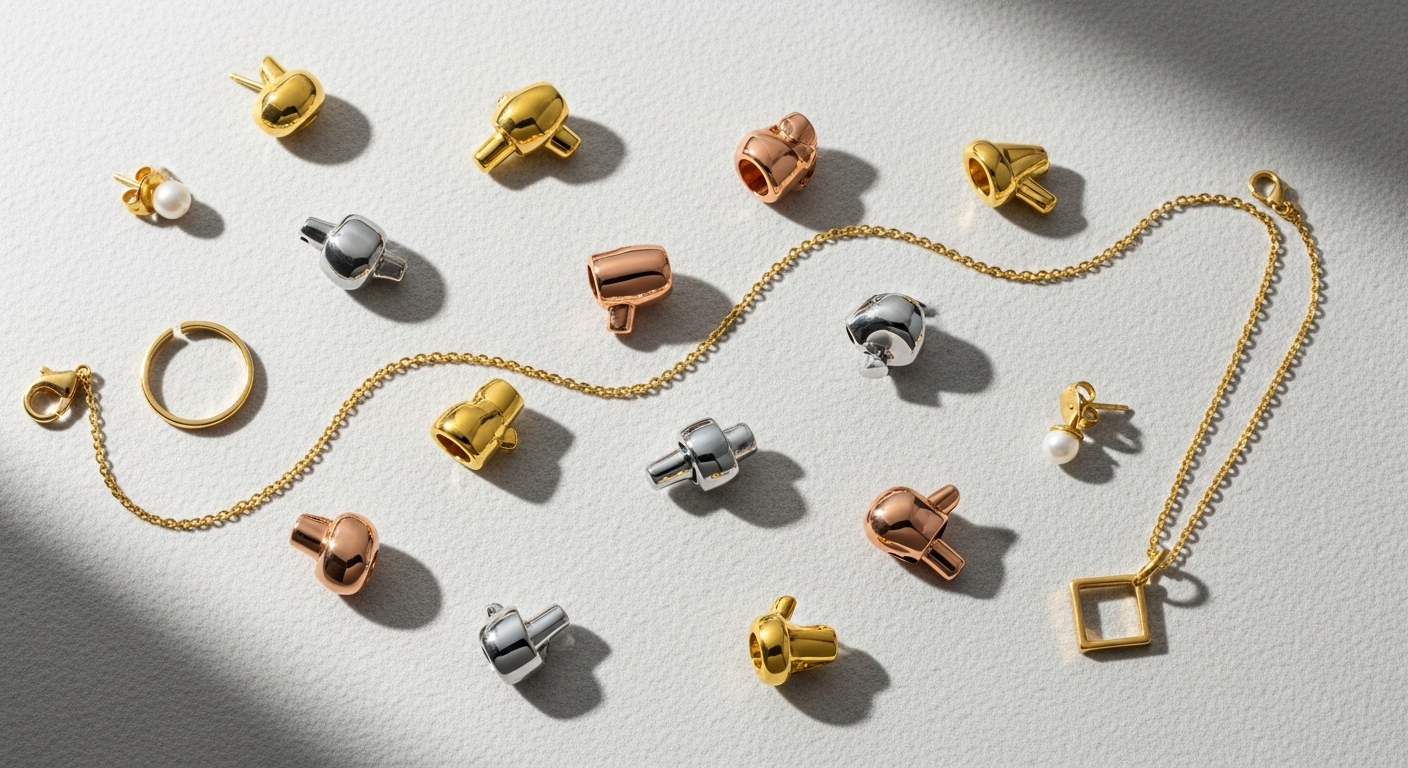 KOZAKH Linkie Charm Connectors displayed with stainless steel and gold coating