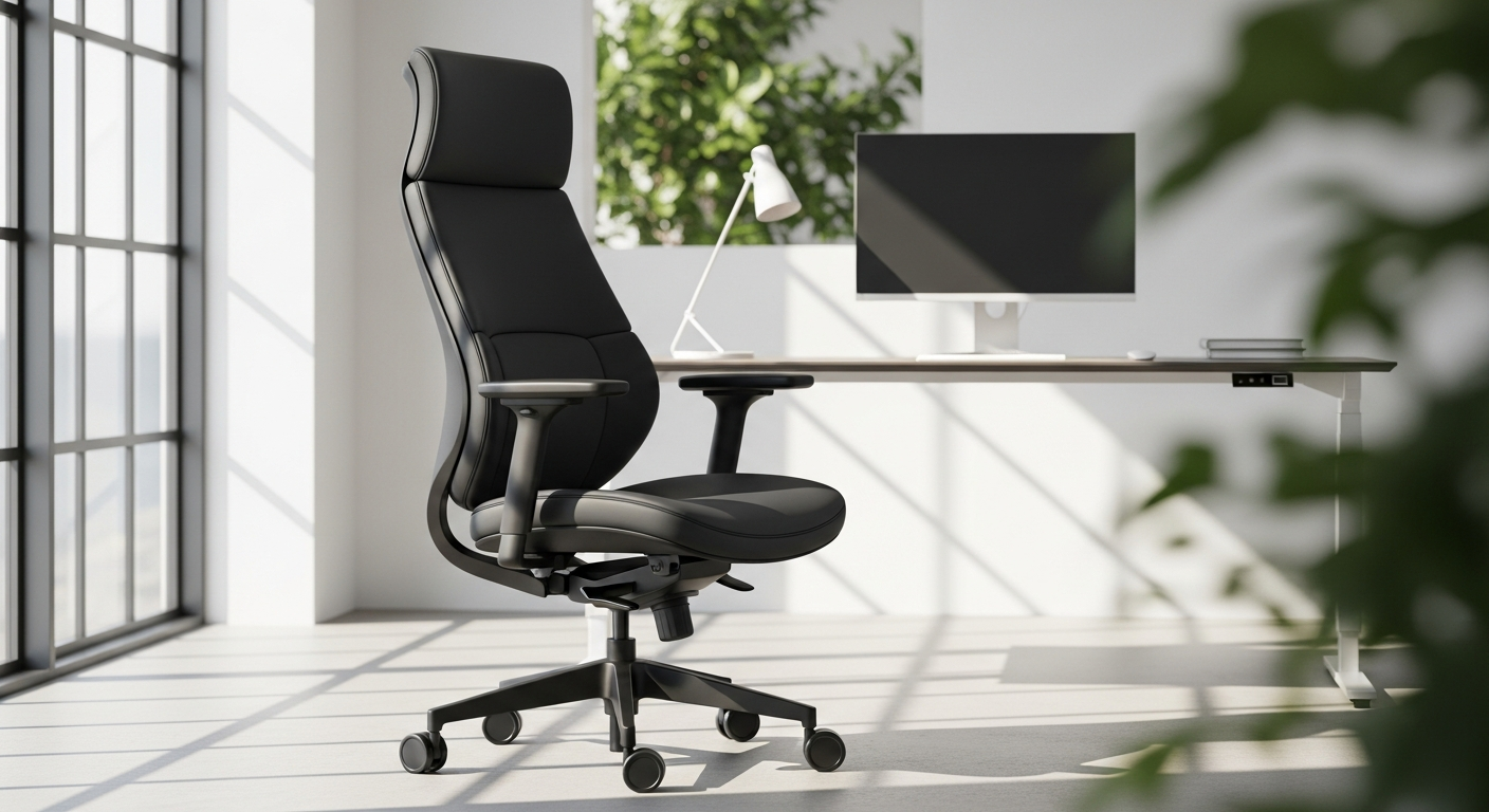TrendOffice Dauphin ergonomic office chair with black polyester cover and adjustable armrests